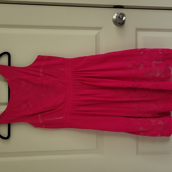 Moulinette Soeurs 'Rhododendron' Hot Pink A-line Cotton Lace Sundress, Size 6 - Picture 3 of 7